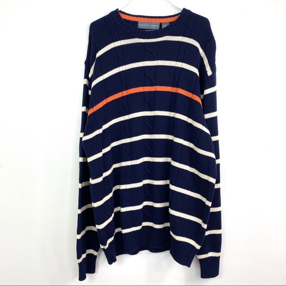 Oscar De La Renta Striped Crew-Neck Sweater In Blue New with Tags - Picture 2 of 7